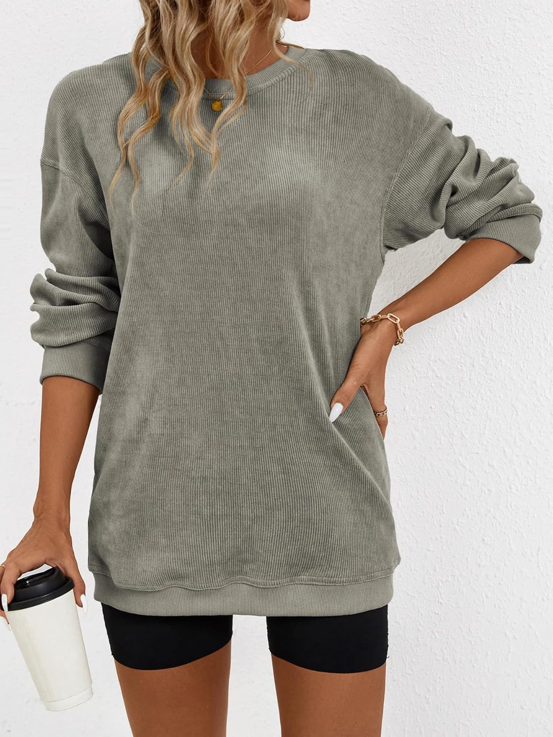 Women's Casual Corduroy Sweatshirts 2025 - Comfortable Long Sleeve Crewneck Pullovers for Fall and Winter - Image 3