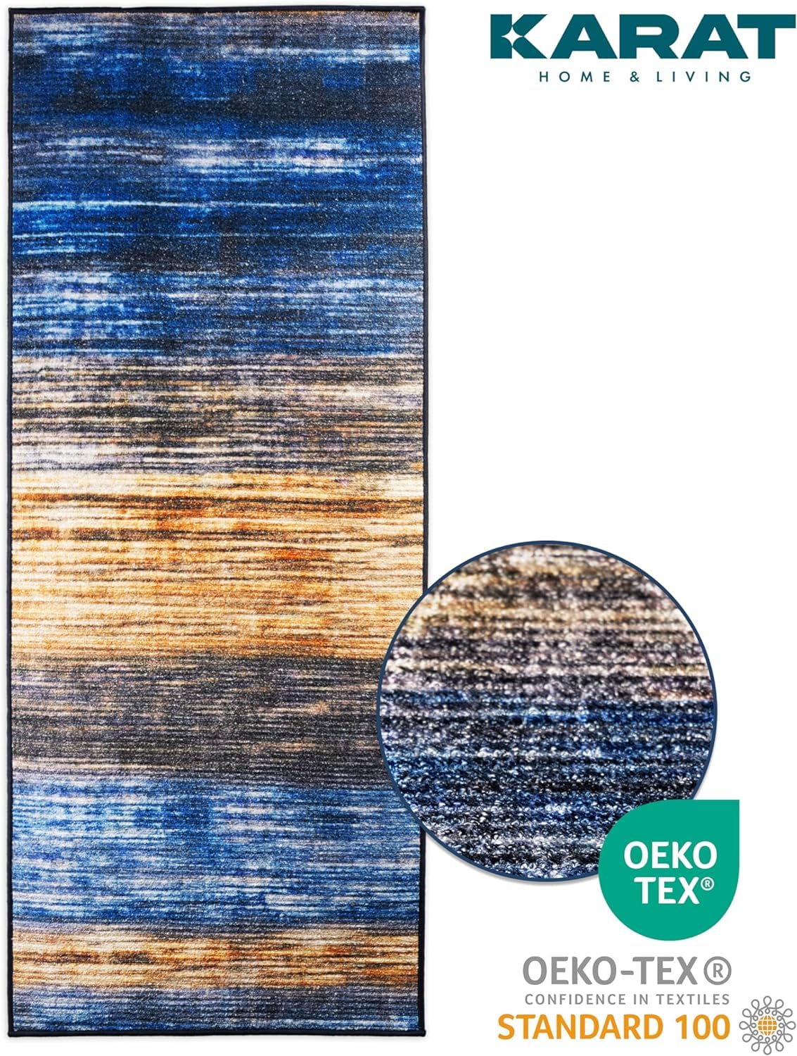 KARAT Tapis Antidérapant Certifié Oeko-Tex, Adapté Au Chauffage Par Le Sol, Idéal Pour La Cuisine, L'entrée, Le Salon Ou La Chambre. Tapis Antistatique St Ives Bleu (80 X 450 Cm