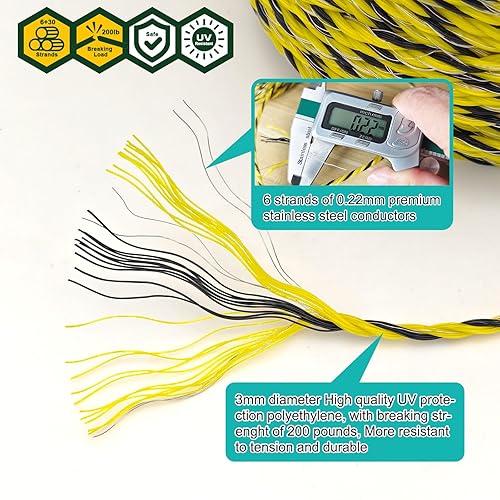 Miniatura 3 de Valla eléctrica portátil mejorada de 3280 pies, 3,280.8 ft, alambre de polietileno eléctrico portátil de 18 pulgadas de diámetro, 6 hebras de acero