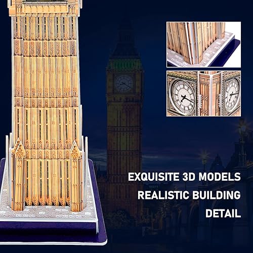 Miniatura 6 de Boersma Rompecabezas 3D para adultos, kit de modelo de construcción Big Ben, modelos de construcción educativos de ciencia para adultos para