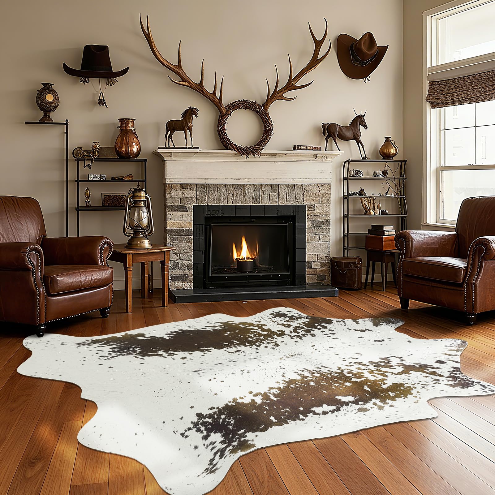 The Living Store - Tapis en peau de vache véritable Marron et blanc 150