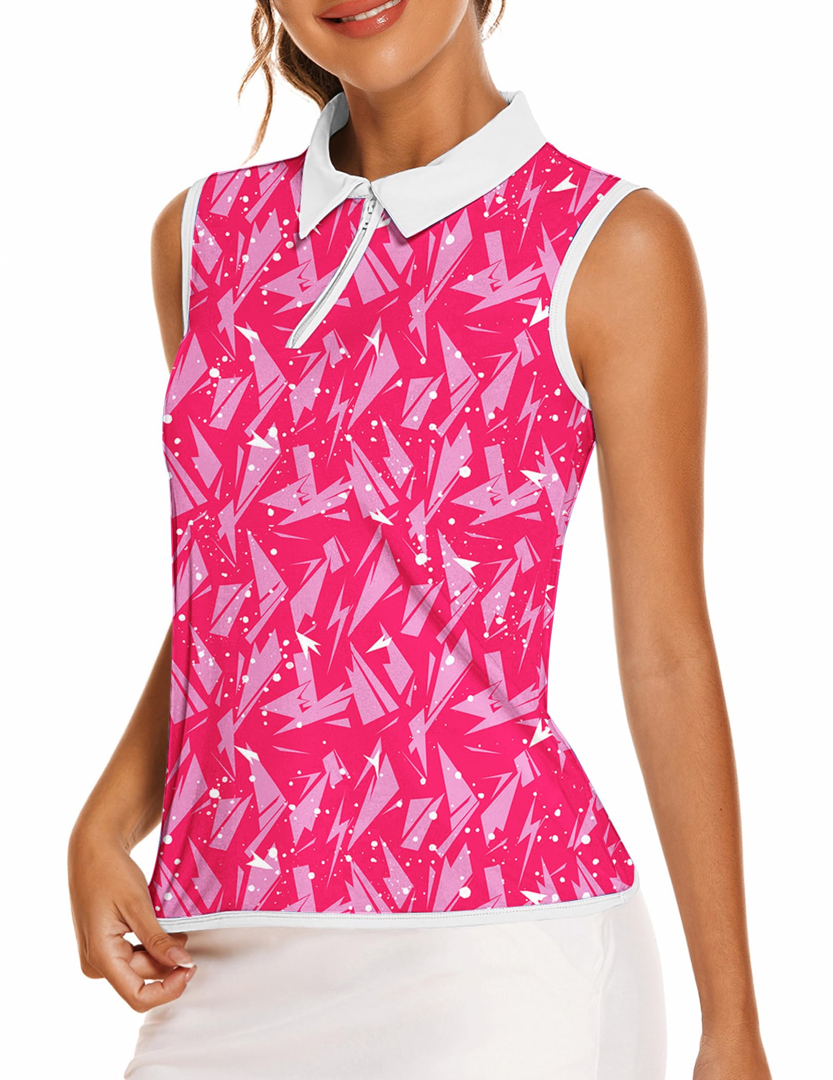 COOrun Golf Shirts for Women UPF 50+ Sleeveless Polo 1/4 Zipper Tank Tops