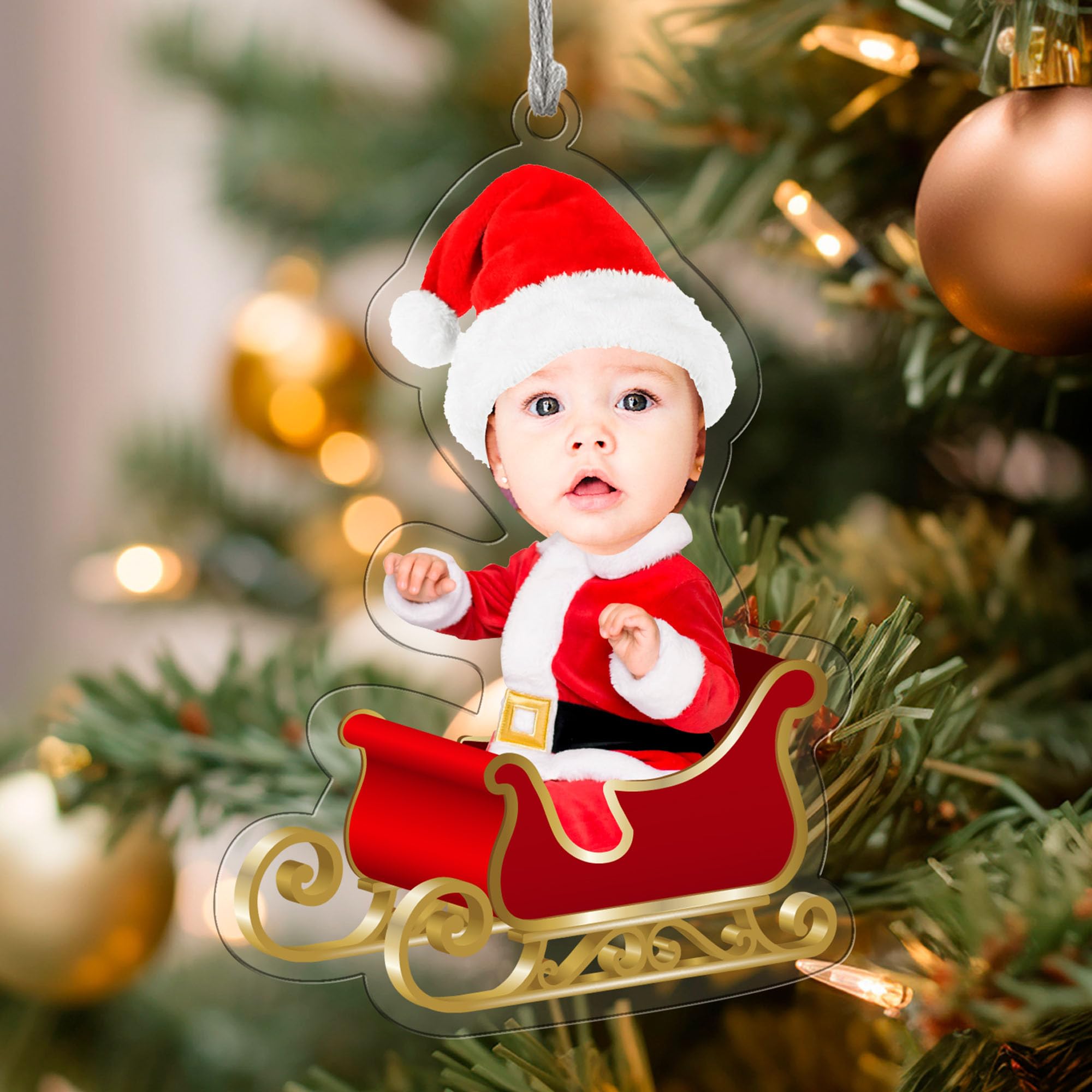 Transparent Gift Pack de Adornos para Árbol de Navidad Personalizados con Foto Papá Noel Bebé. Bola Colgante de Metacrilato. Decoración de Navidad para Casa. Regalos Personalizados. Adornos Navideños