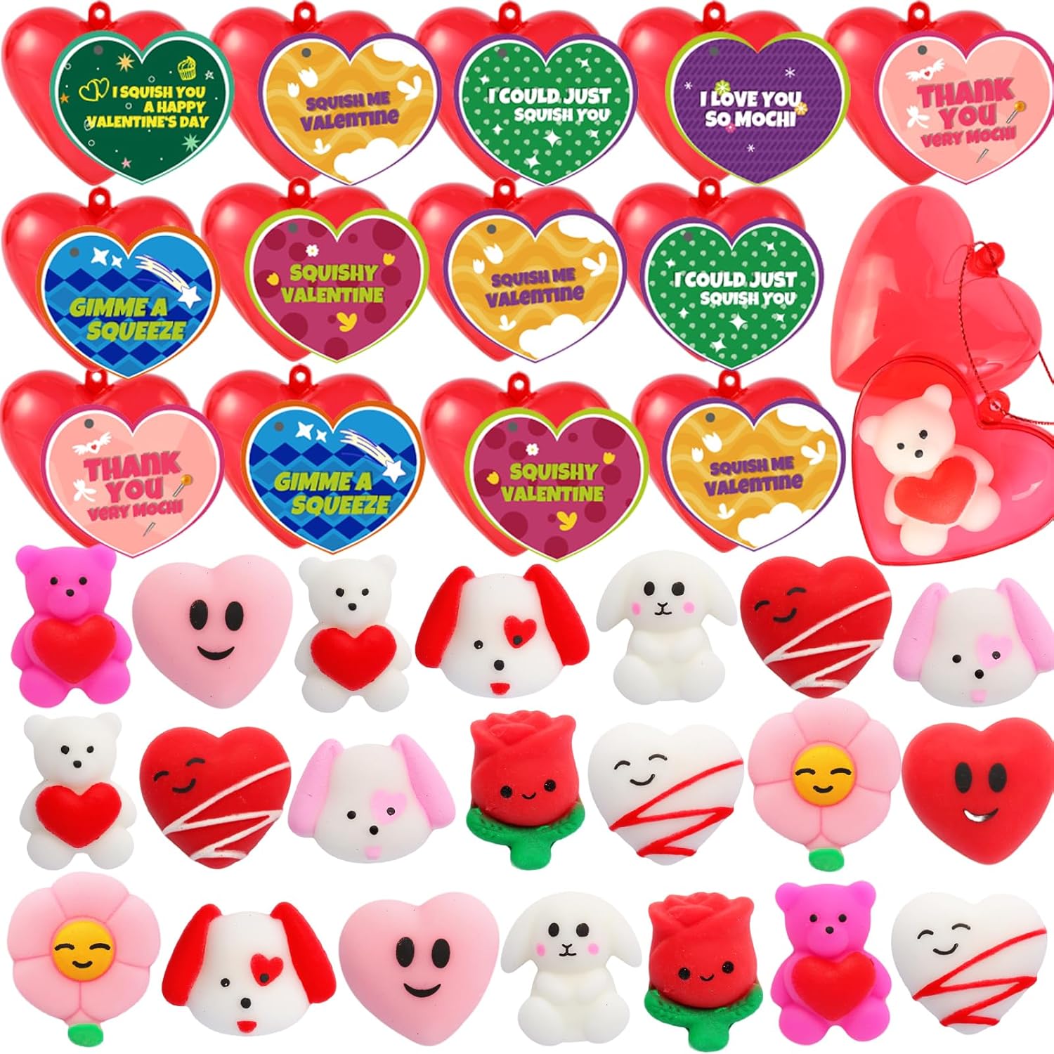 28 Packs Valentine Day Cards for Kids School Classroom - Stress Relief Fidget Toys with Filled Hearts, Valentines Day Gifts for Kids School Classroom Exchange, Class Party Favors for Boys and Girls