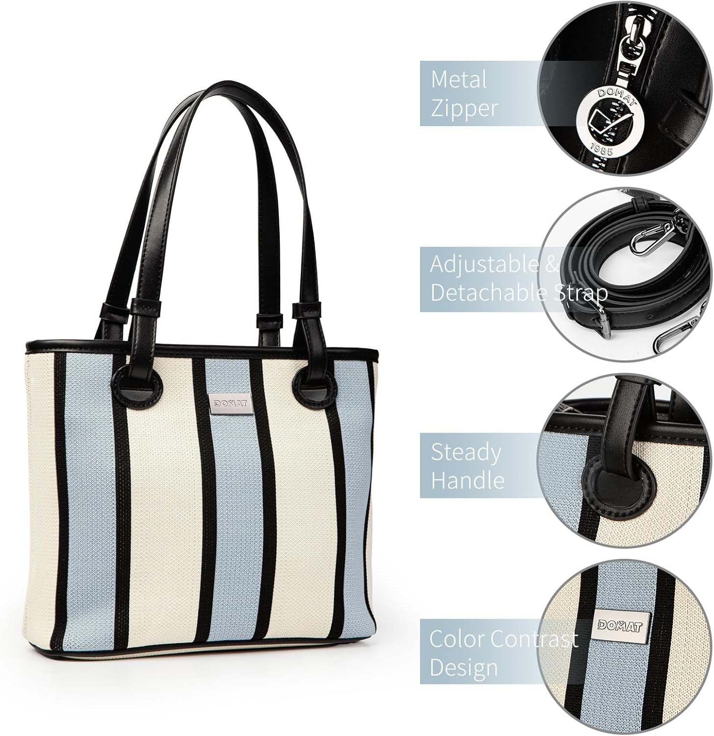 DOMAT Handbag for Women, Unique Striped Satchel Purse, Shoulder Bag, Crossbody Tote Bag, Top-Handle Bag