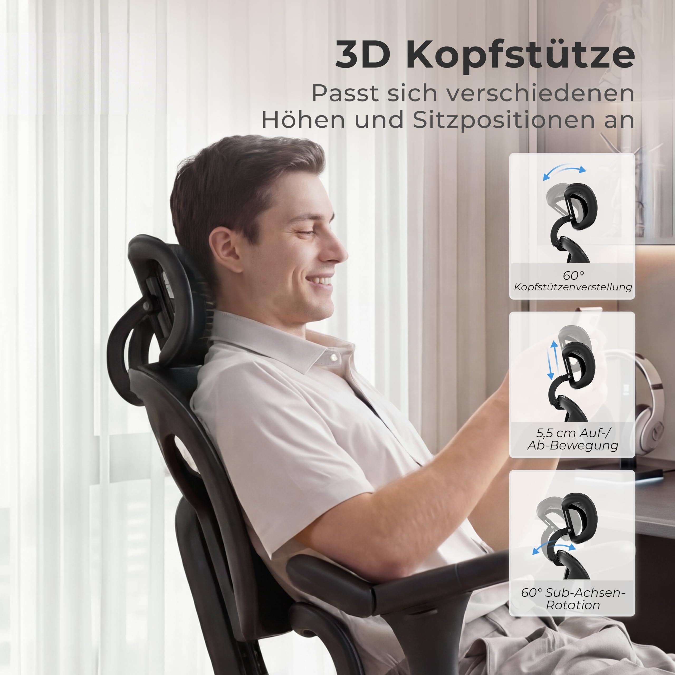 WELAX S9 Pro Ergonomischer Bürostuhl mit Mesh-Rücken, Lendenstütze, Fußstütze, 6D Armlehnen und verstellbarem Sitz – Komfortabler Gaming- und Homeoffice-Stuhl, Schwarz