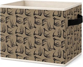 Deer Antler Decorative Storage Bin Box, Rustic Shed Hunting Print Foldable Laundry Basket for Toys Books Clothes Bedroom Nursery Playroom Hunting Cabin Lodge Home Organization