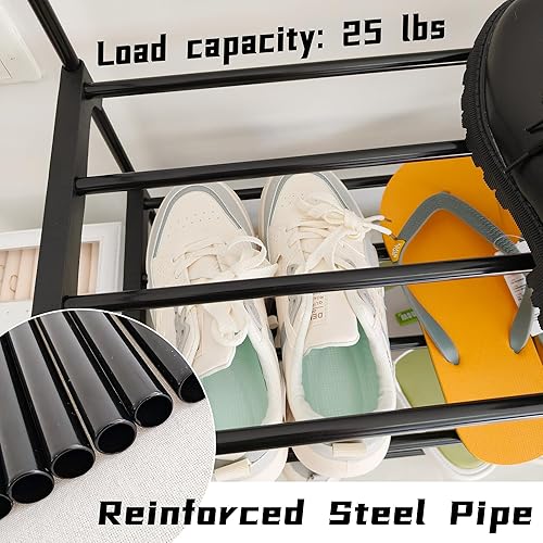 Miniatura 9 de Organizador de zapatos, estante de almacenamiento de zapatos reversible de metal de 3 niveles que ahorra espacio, para entrada, armario, puerta