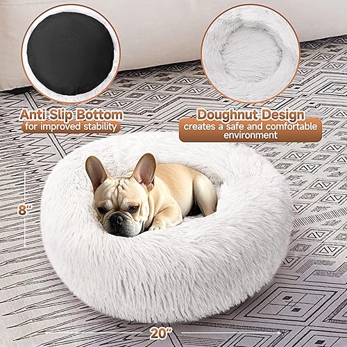 Miniatura 2 de Paquete de 2 camas para perros y gatos, camas para gatos de 20 pulgadas para gatos de interior, cama calmante en forma de dona para cachorros y