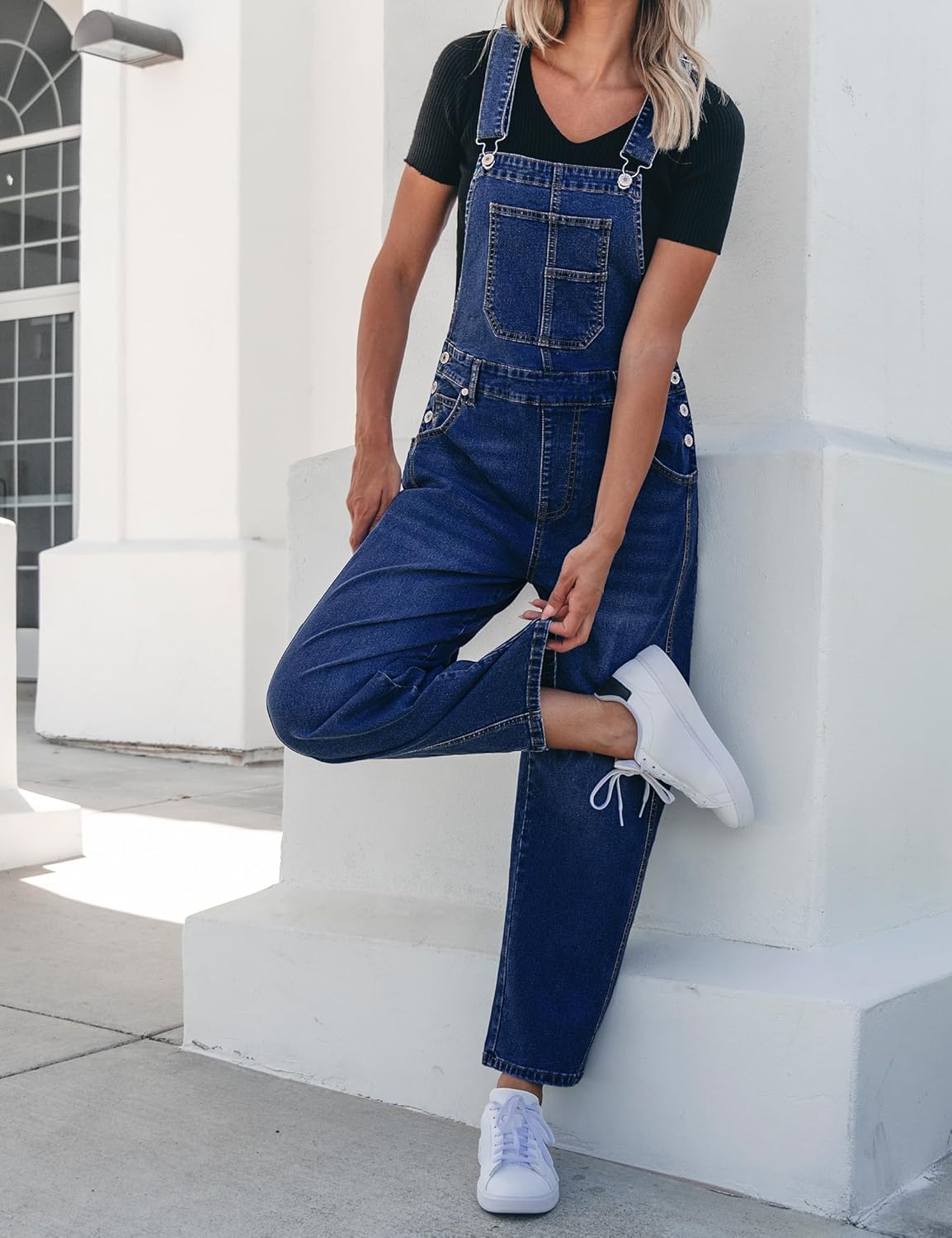 luvamia Barrel Leg Overalls for Women Baggy Bib Stretchy Denim Jumpsuit Loose Fit Jean Overall Jumpsuits with Pockets - Image 8