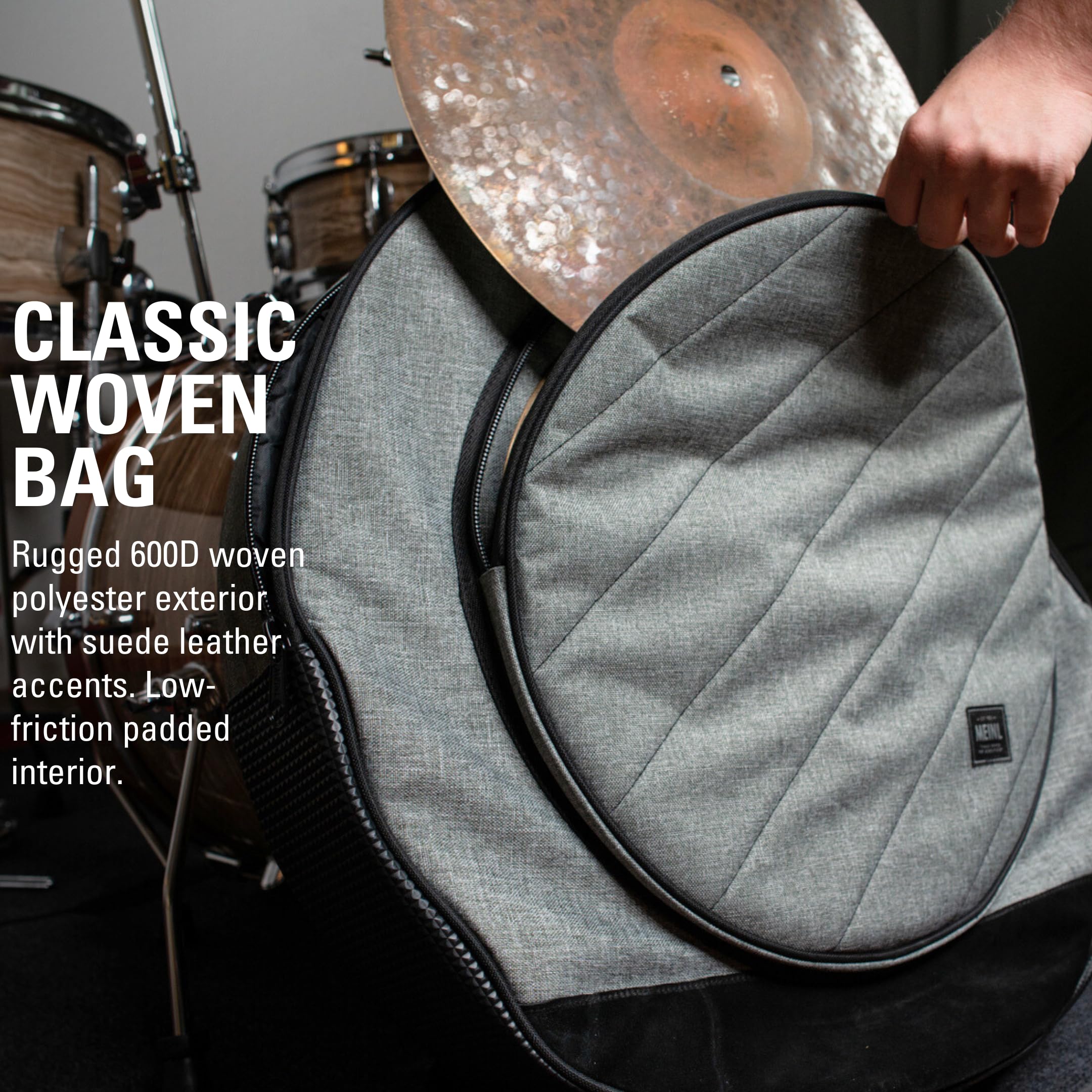 Meinl Cymbals Classic Woven Cymbal Bag – Schlagzeug Becken Tasche 22 Zoll (55,88cm) mit Rucksackgurten und Hihat Fach - inklusive 3 Beckentrenner – Drum Zubehör, Grau (MCCB22GY)
