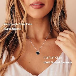 SmileBelle Black Tourmaline Heart Necklace for Women - Protection Crystal Pendant, Adjustable Hypoallergenic Chain, Gothic Style Gift
