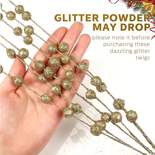 Miniatura 3 de Syhood - 200 piezas de tallos artificiales con bayas navideñas para árbol de Navidad, adornos falsos de Navidad para casa, palos de purpurina,