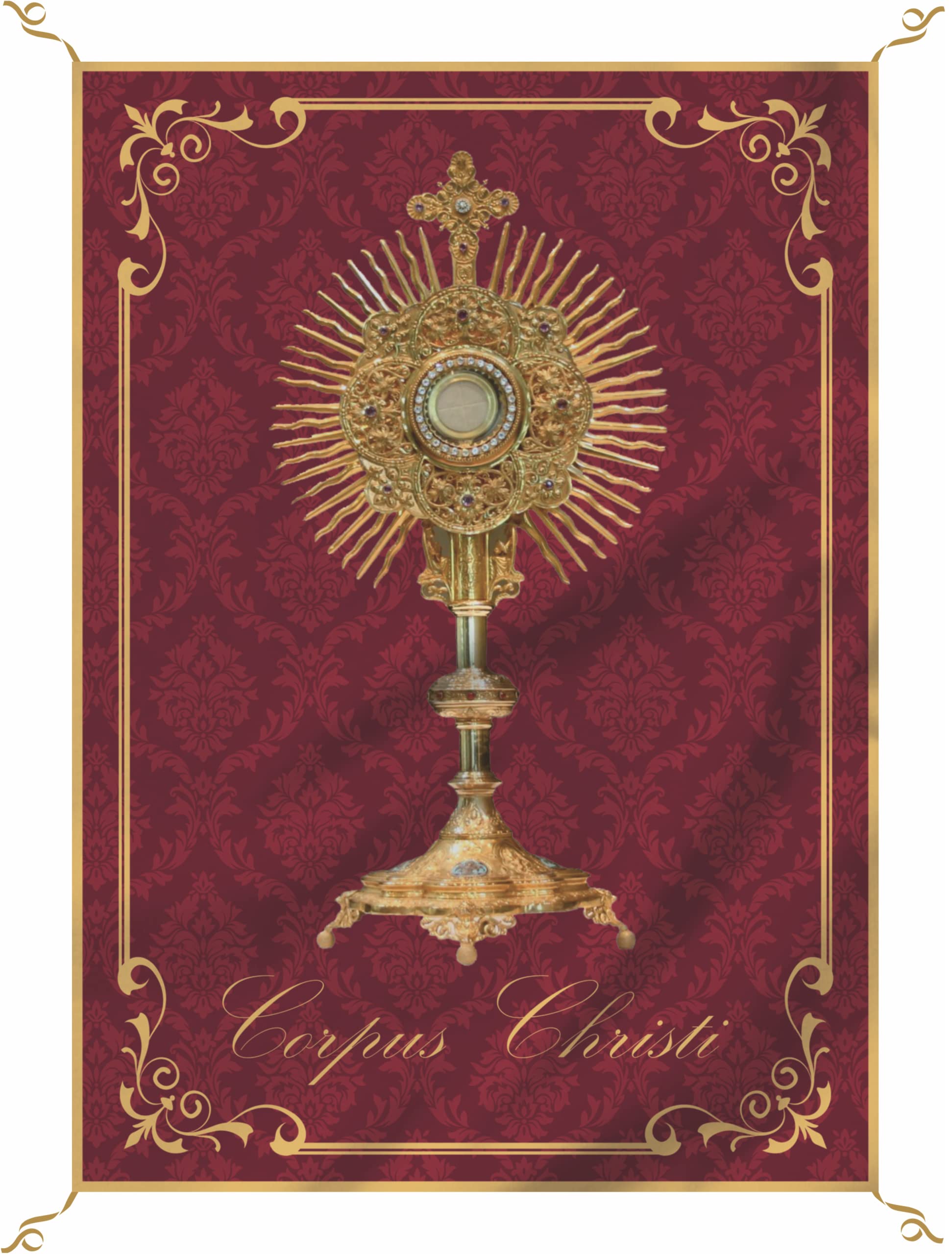 Porras E&B Balconera Colgadura Corpus Christi Semana Santa Religiosa en Tela con lazos 70x100 cm Damasco Rojo