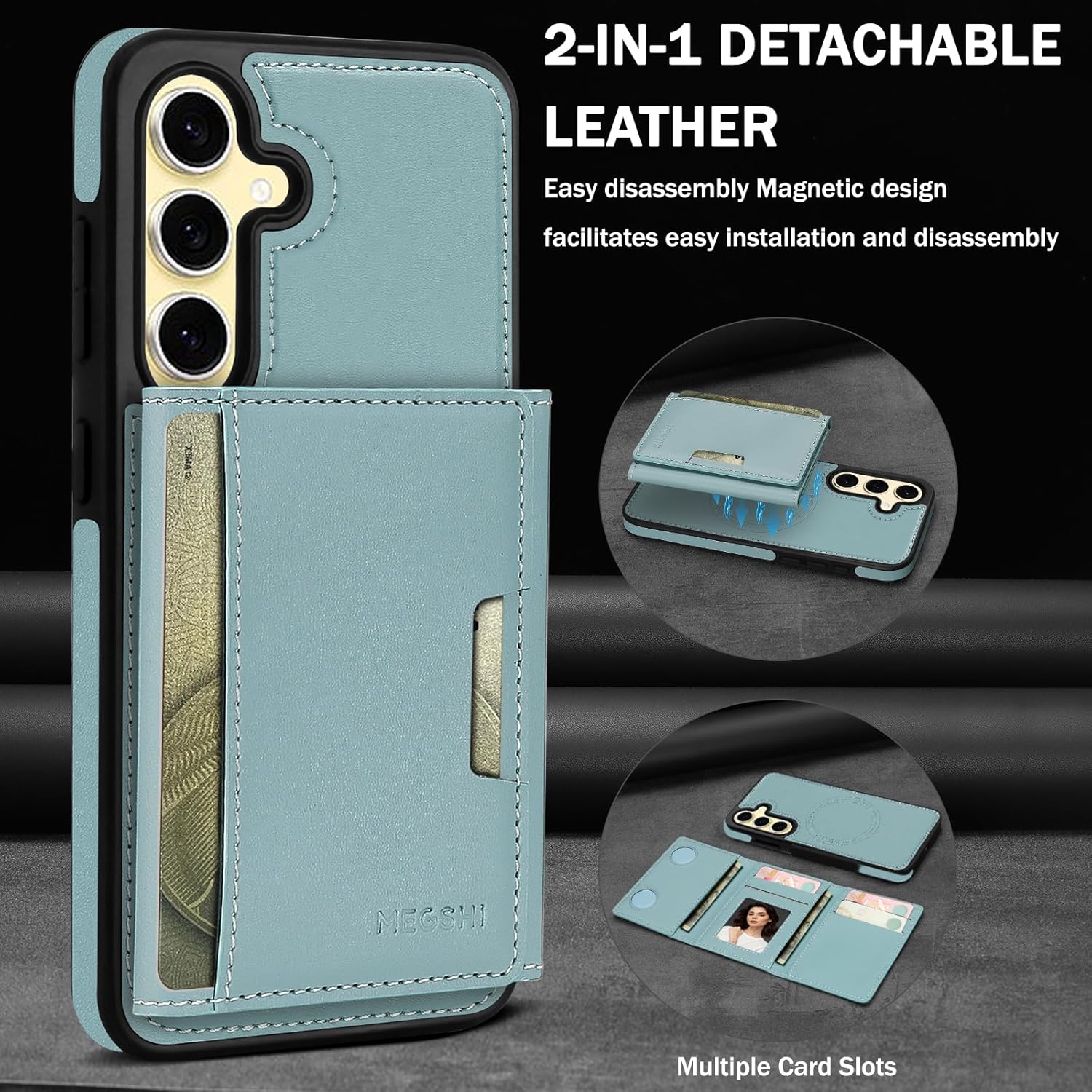 for Samsung Galaxy S24 Plus Wallet Case, 2-in-1 Detachable Magnetic Wallet Case, Card Holder RFID Blocking, Fashionable Faux Leather Card Slot & Folding Design (Blue)