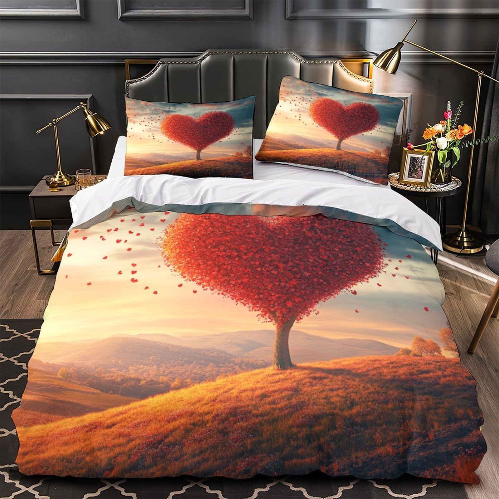 Linge de lit Arbre de cœur 3D en microfibre premium au design paysager raffiné pour chambre