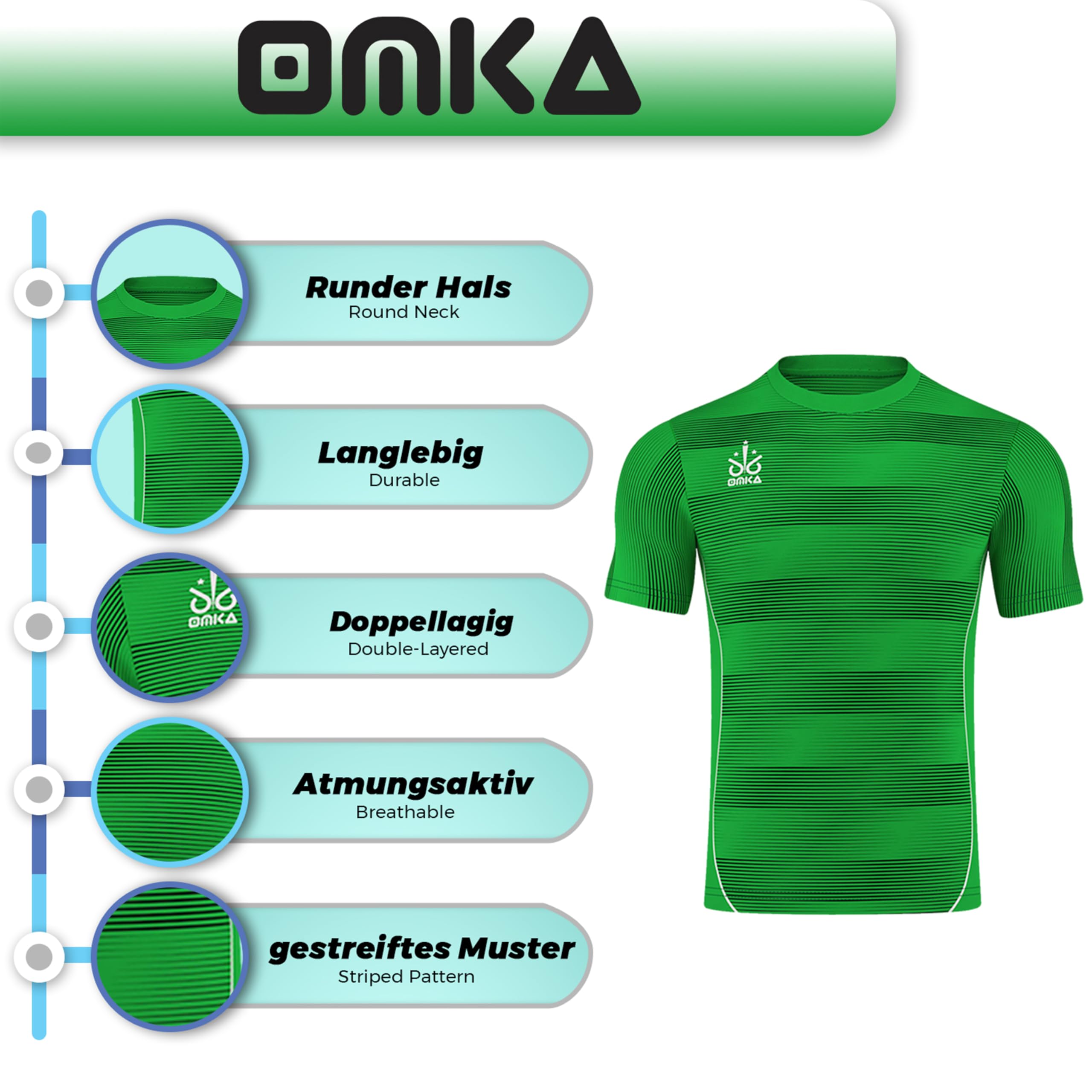 OMKA Team Sportshirt - Atmungsaktives Kurzarm-Fußballtrikot, Rundhals-Fantrikot, Premium Teamwear Sportbekleidung