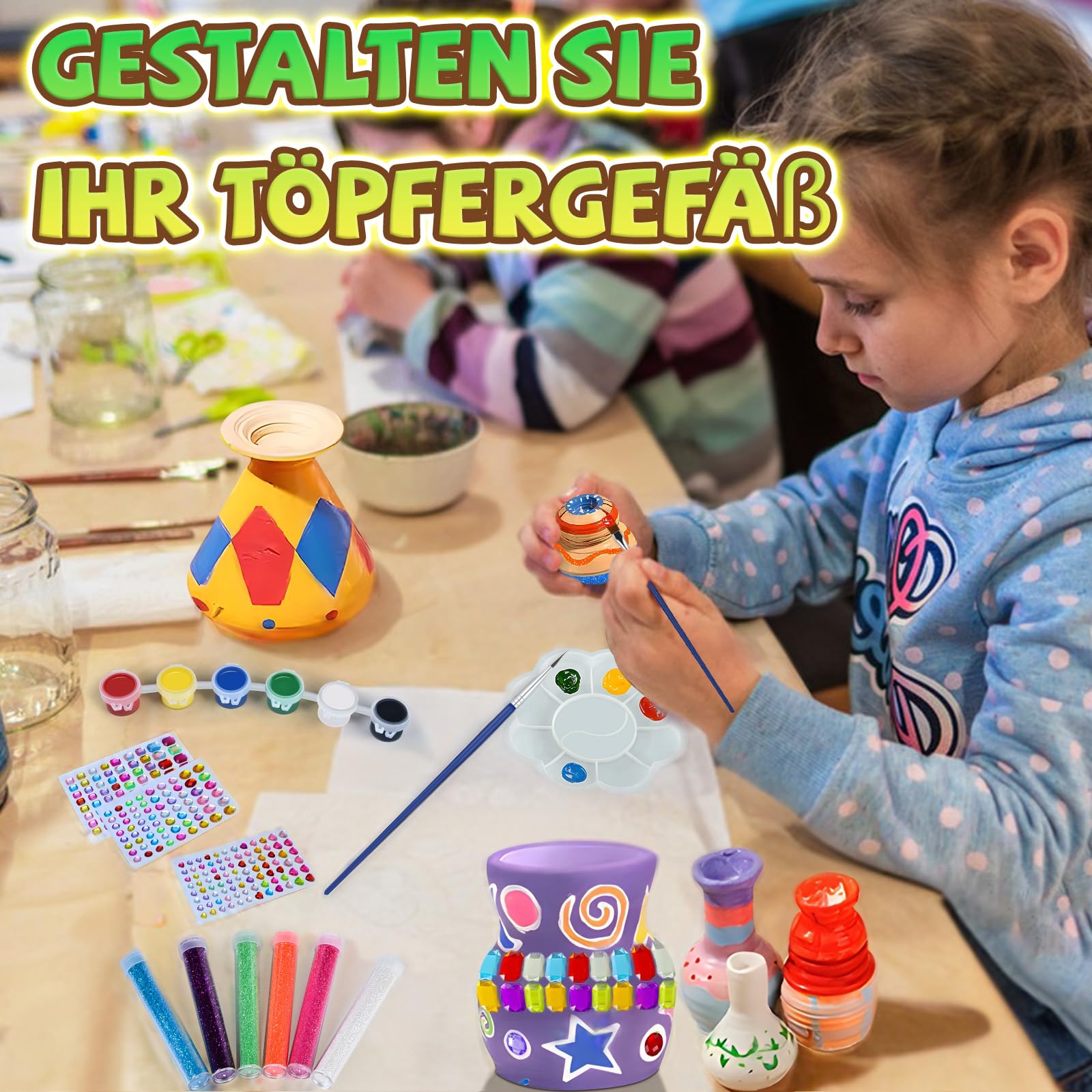 JONRRYIN Kit Ceramica per Bambini, Ruota in Ceramica Elettrica, Kit Fai da Te con Argilla, Colori, Grembiuli, Regali per Bambini dai 6 Anni (Cani)