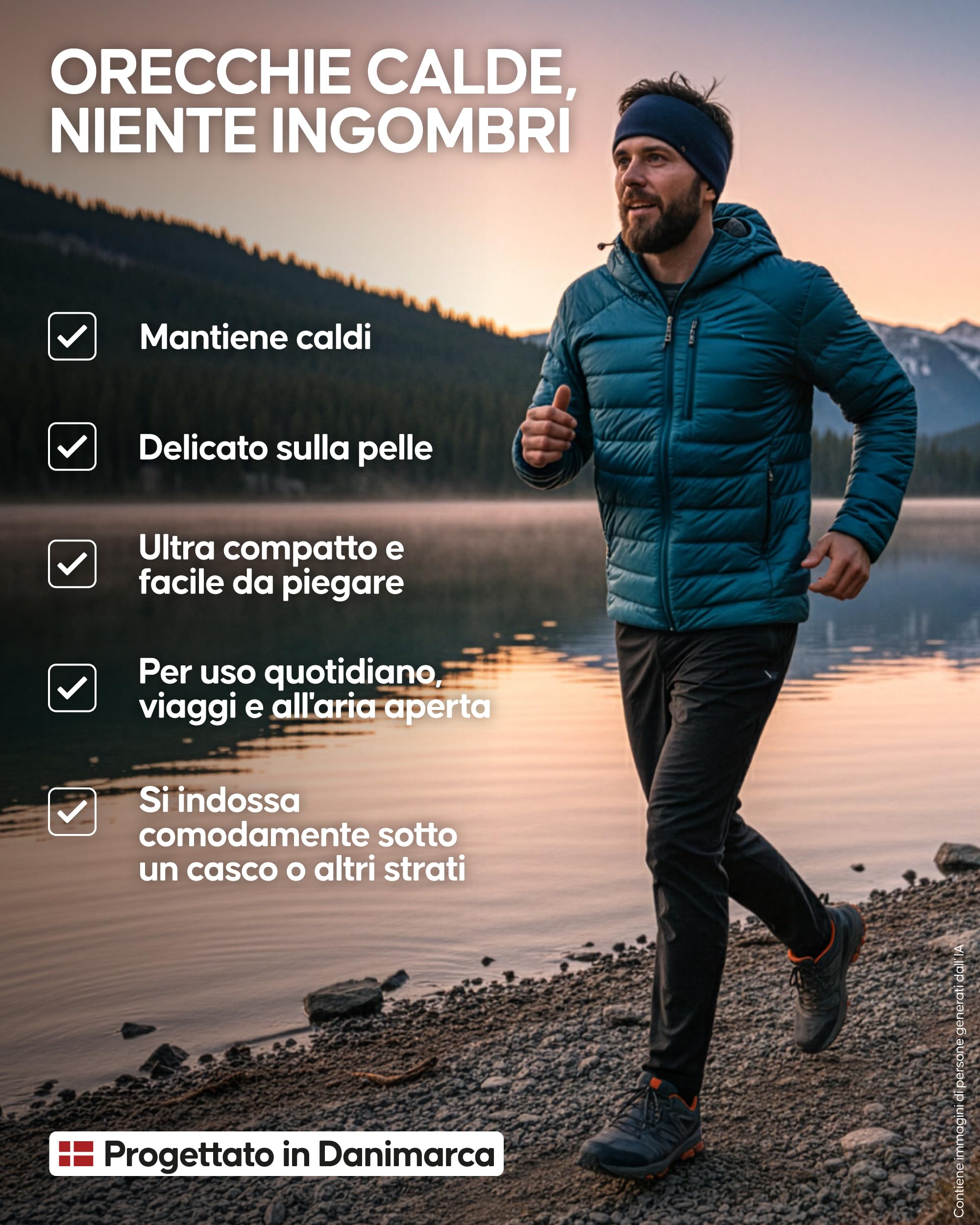DANISH ENDURANCE Fascia per Capelli in Lana Merino, Fasce Capelli Donna e Uomo, Funzionale, Ideale per il Freddo e all'Aperto, Unisex, 1 o 2 Pezzi