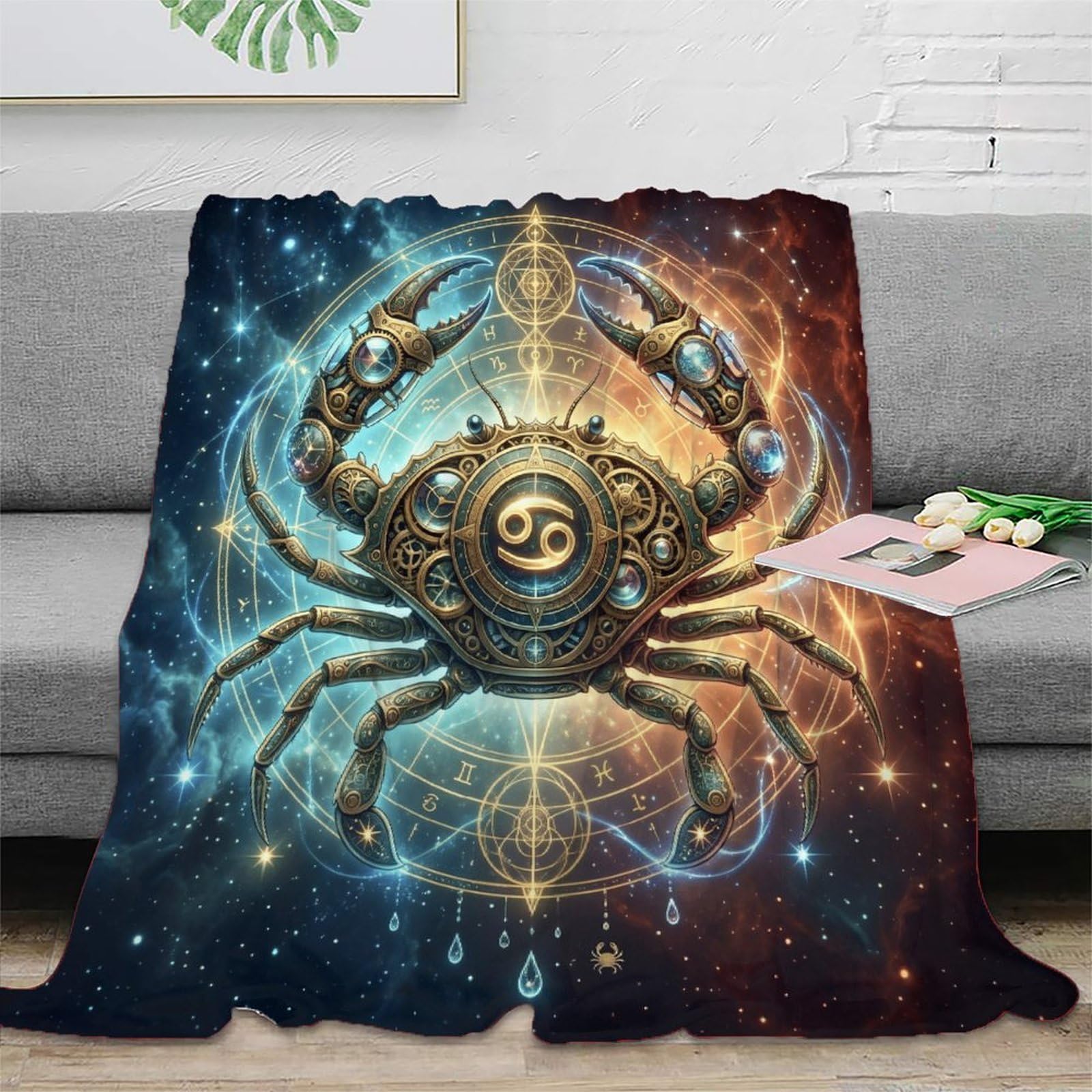 W7C8U2X3 Zodiac Cancer Steampunk for Flannel Throw Blanket, Guest Bed Room