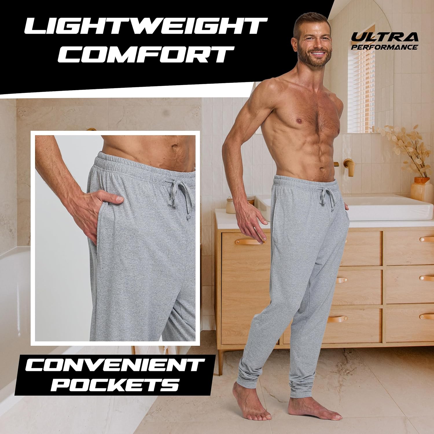 Ultra Performance Mens Pajama Pants 3 Pack Men's Sleep Lounge PJ Jogger Sweatpants PJs Pajamas for Men Avail in Big Sizes - Image 4