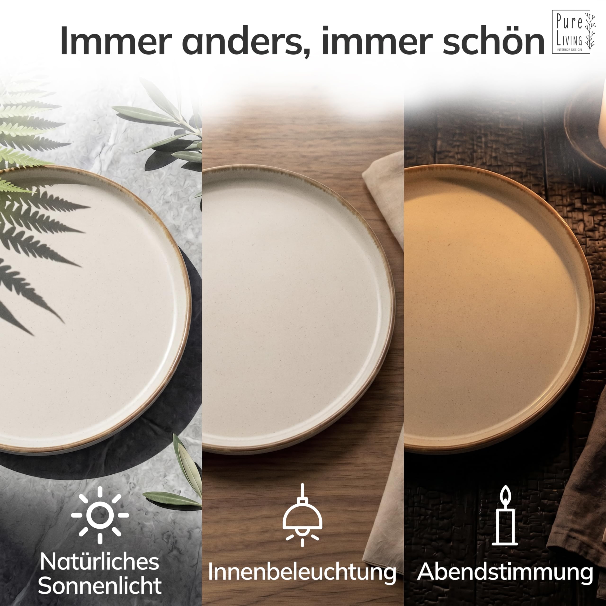 Steingut Geschirrset 6 Personen Rustic 24 tlg. TESTSIEGER, Tafelservice Beige