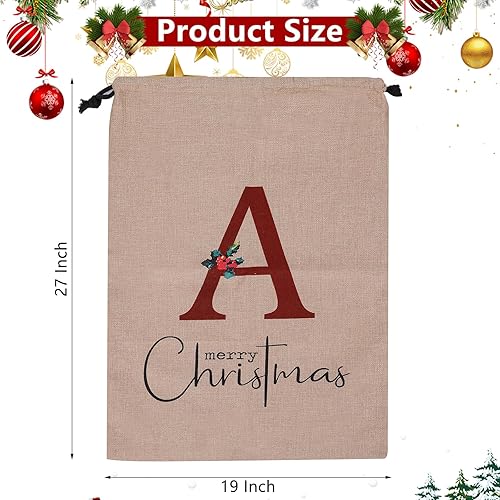 Miniatura 2 de Subyan Bolsa de regalo de Navidad de arpillera de 27 x 23 pulgadas, extra grande, reutilizable, personalizada, con monograma, con cordón, para
