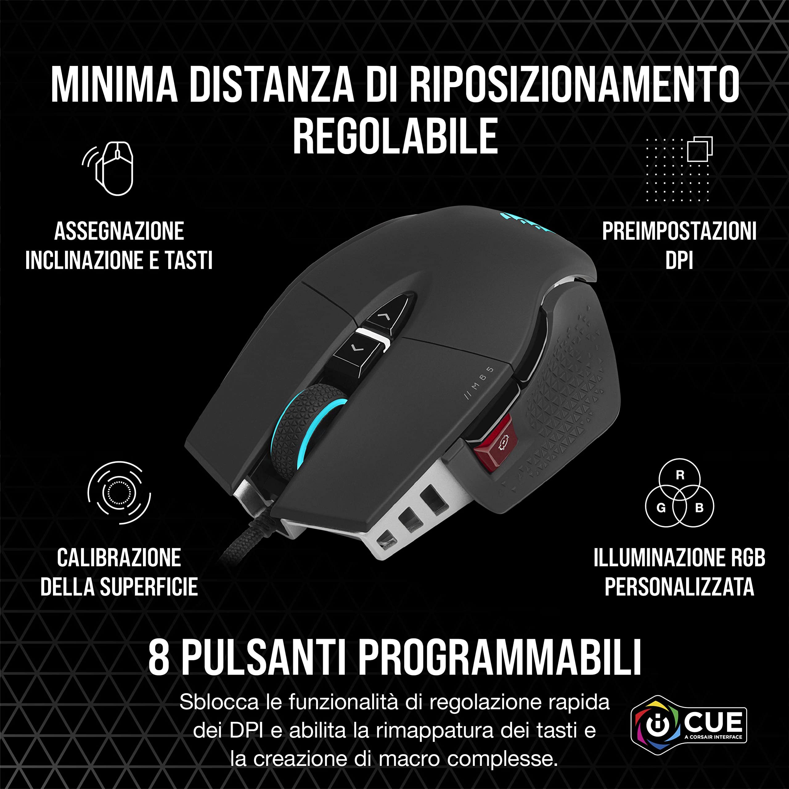 Corsair M65 RGB ULTRA Rev 2.0, mouse gaming FPS regolabile, Nero
