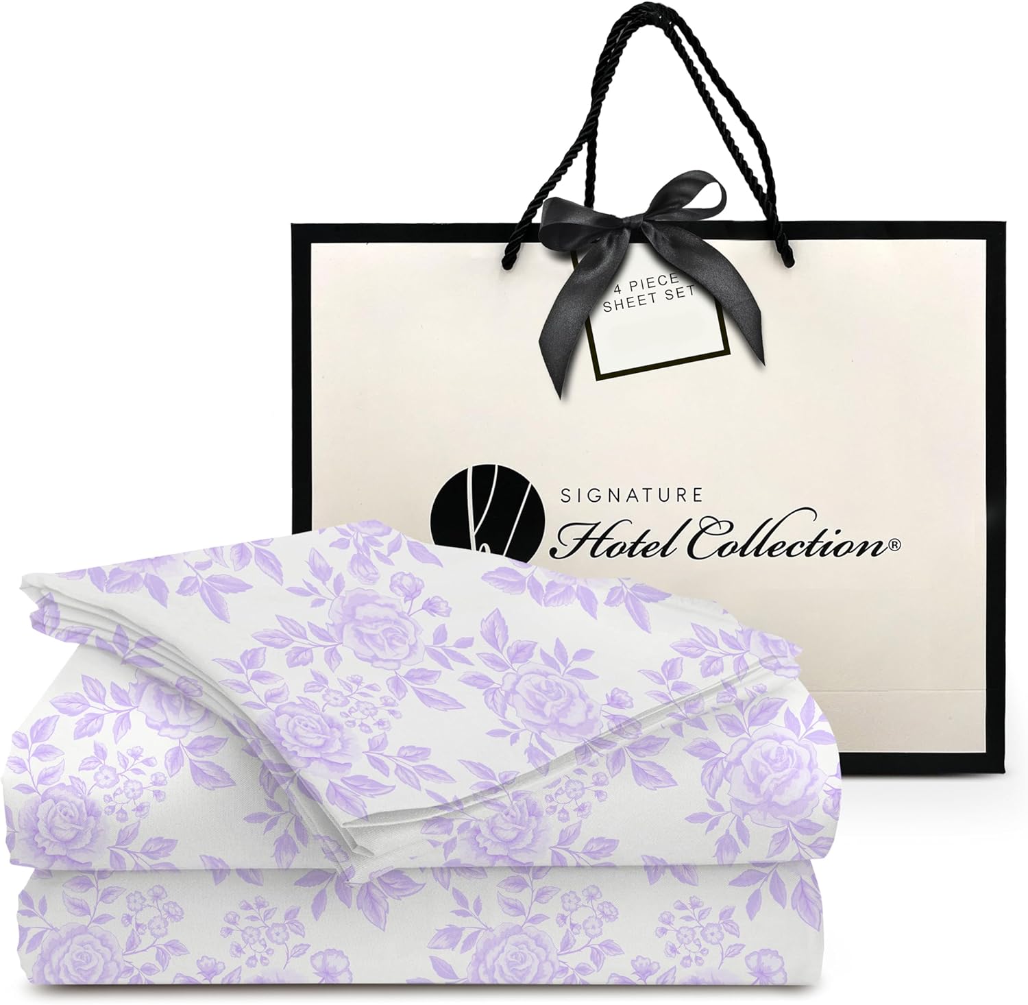 Queen Sheet Set - 4 Piece Soft Sheets - Hotel Luxury, Easy Care - Includes Flat Sheet, Fitted Sheet, & 2 Pillowcases California King Hotel Sheets, Floral Lavender