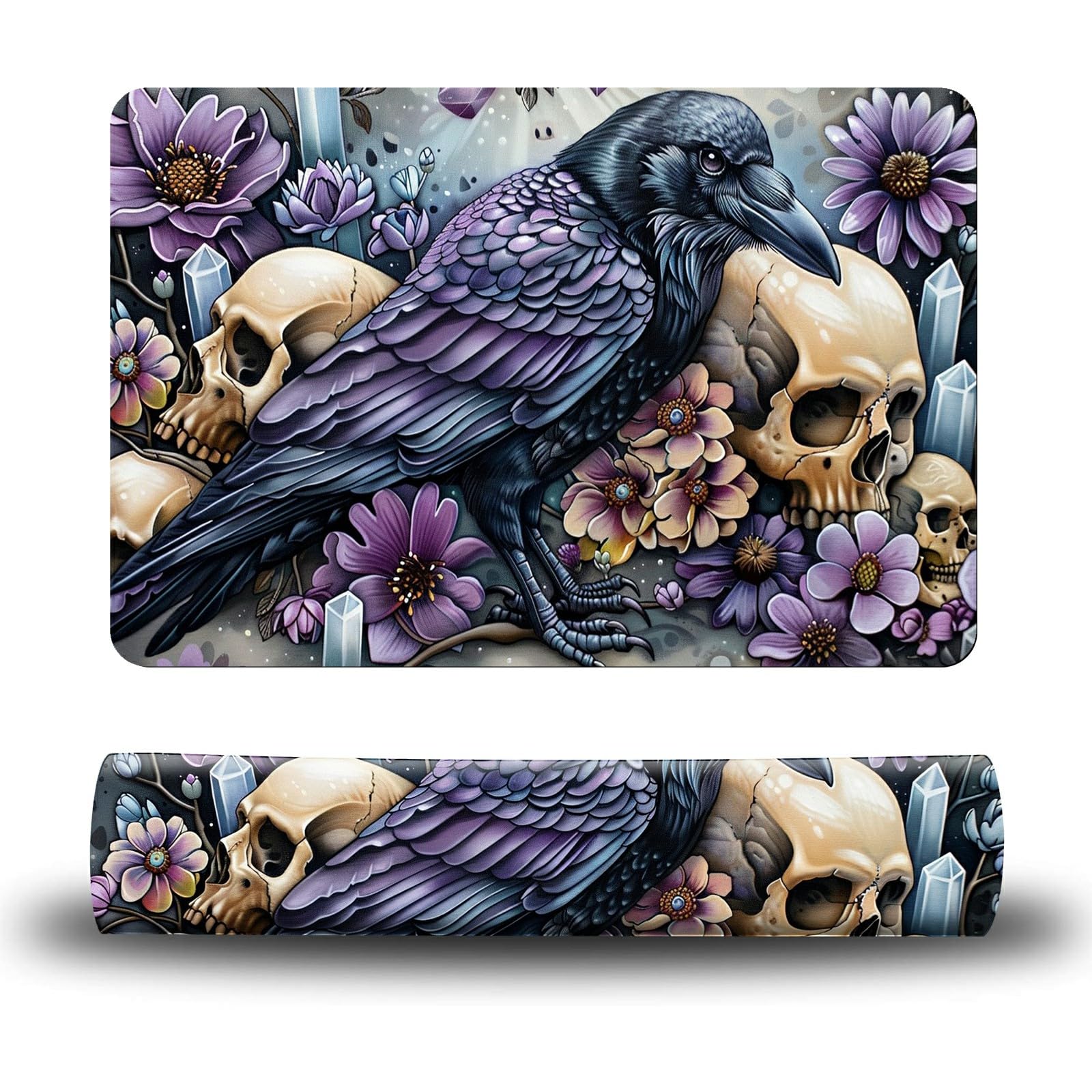 Dikoer Dog Food Mat, 19.6" x 23.6" Absorbent Pet Feeding Mat for Food and Water, Waterproof Diatom Mud Pet Placemat with Non-Slip Rubber Backing, Cat Bowl Mat for Floors - Purple Flower Eagle