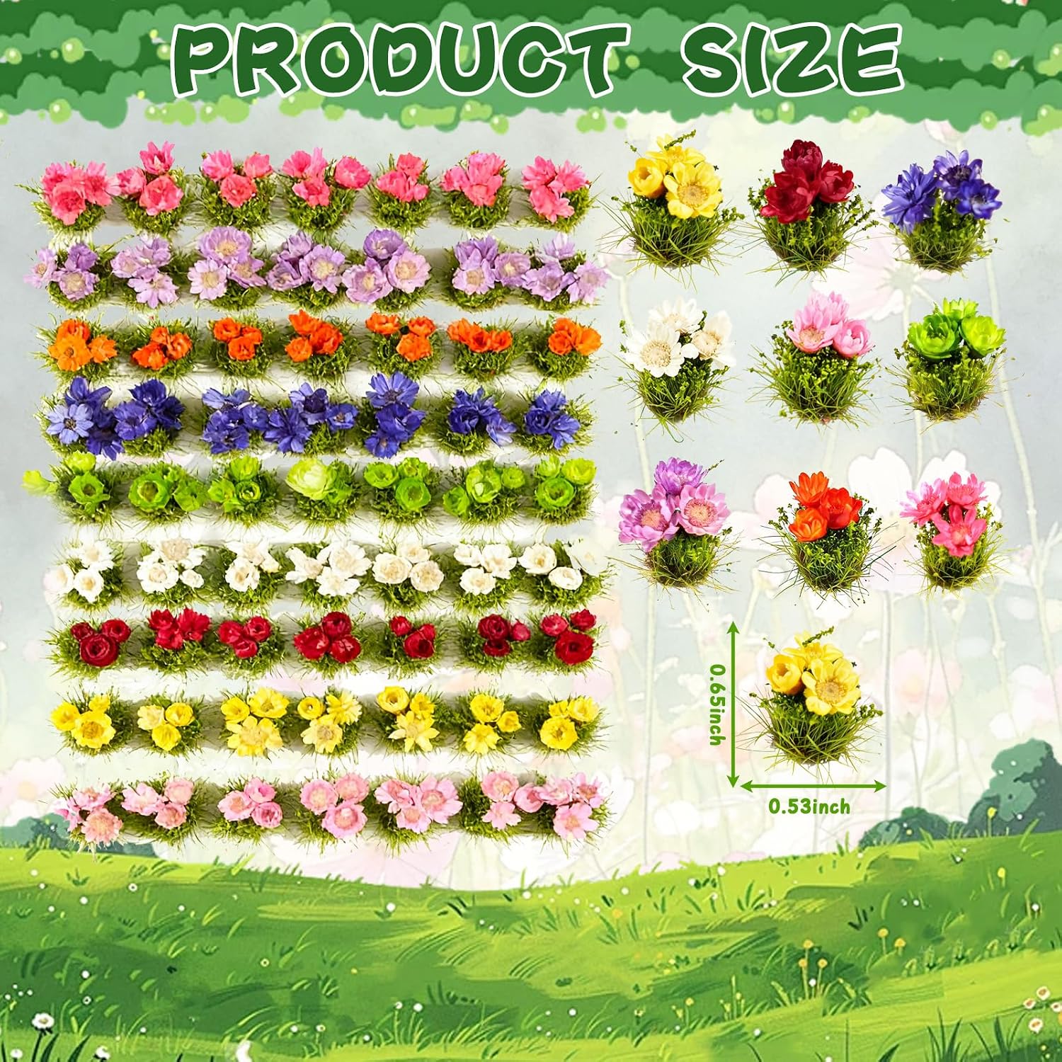 Warmtree 63 Pcs Miniature Colorful Flower Cluster Static Grass Tufts Self Adhesive Artificial Model Flower Grass for DIY Train Landscape Railroad Scenery Sand Military Layout Model Miniature Bases