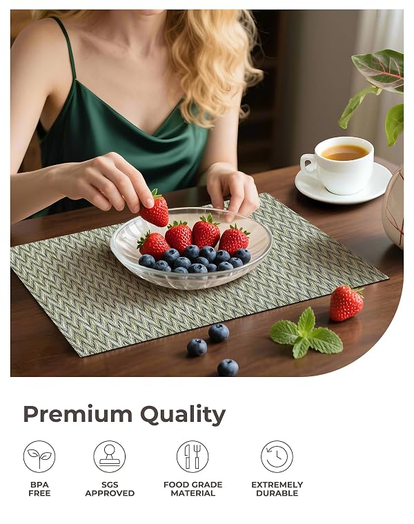 Leetaltree Green Placemats Set of 8 - Heat Resistant Non-Slip Place mats for Dining Table, Washable Durable PVC Vinyl Woven Table Mats（Green Zigzag, 8） by Leetaltree - Used condition - Image 6
