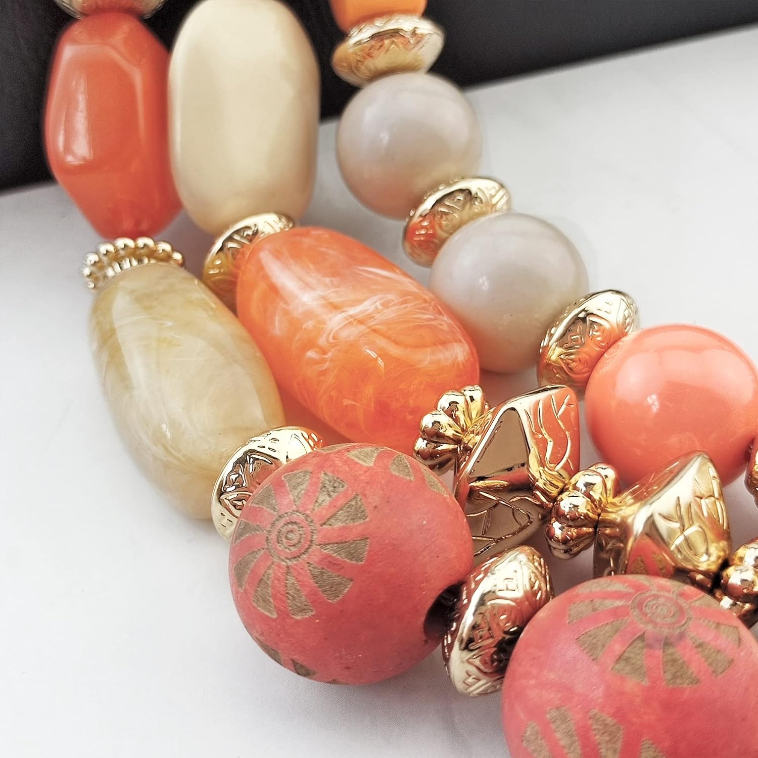 Bocar 3 Layer Chunky Statement Beaded Necklace and Earrings Set, Fashion Multi Layer Women Collar Necklace Jewelry Set - Image 5