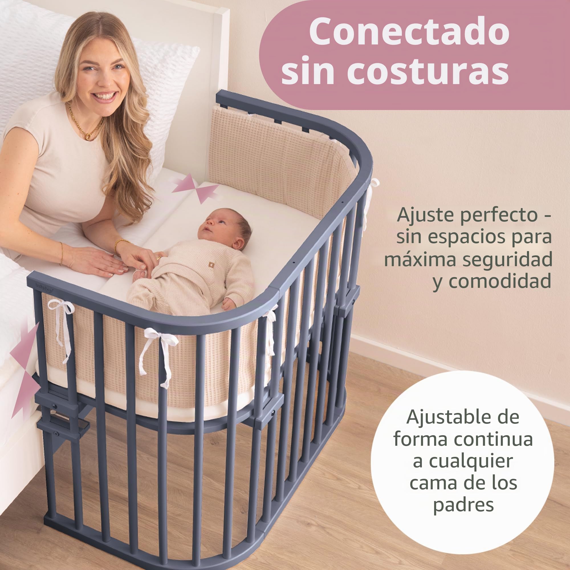 babybay - Cuna de colecho con ventilación extra, color gris