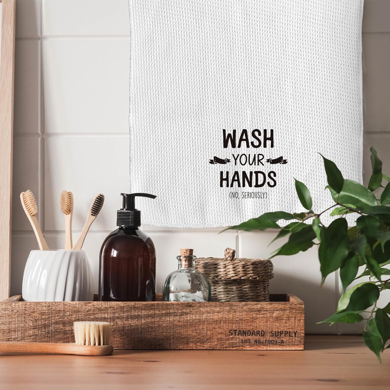 TNUW Funny Hand Towels 16x24 Inch, Humorous Wash Your Hands No Seriously Black and White Decorative Hand Towels for Bathroom Decor, Funny Bathroom Decor - Image 5