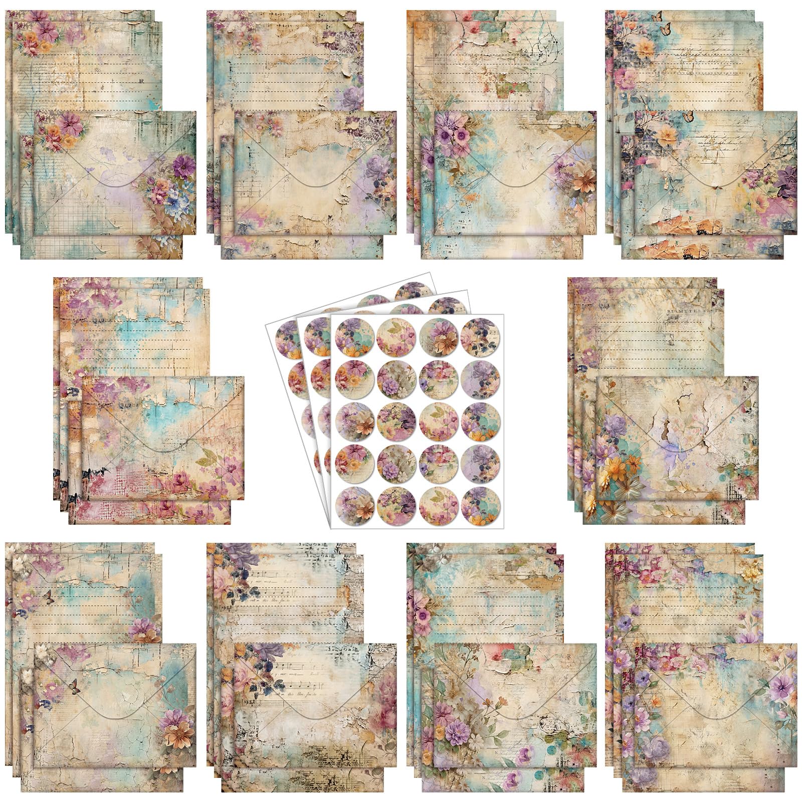 TaoBary 160 Pcs Vintage Floral Stationery Paper and Envelopes Set