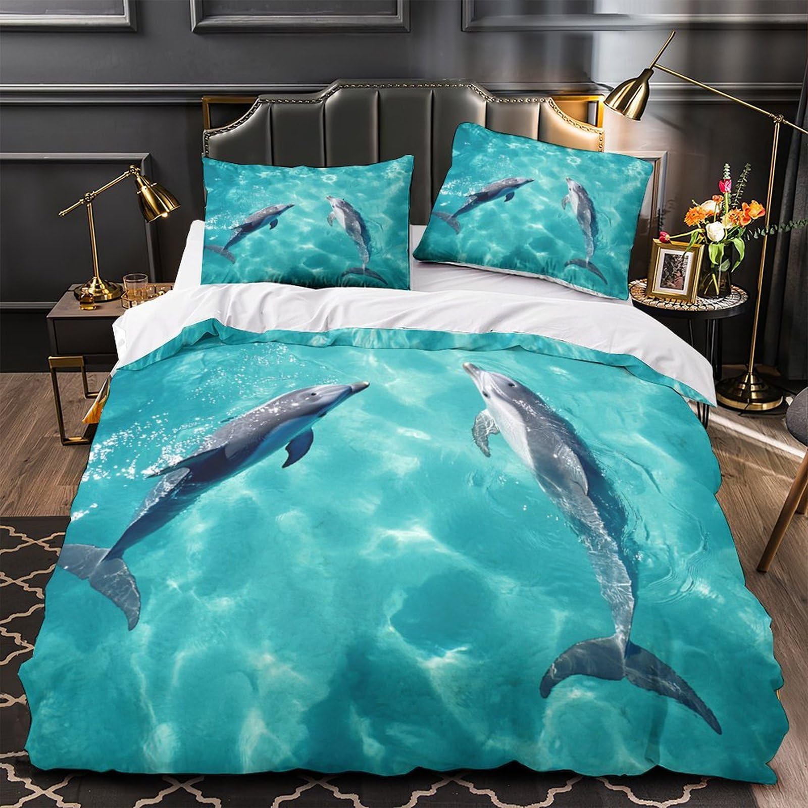 Parure de lit 3D dauphin housse de couette ocean fantastique 220x240cm pour chambre de femme