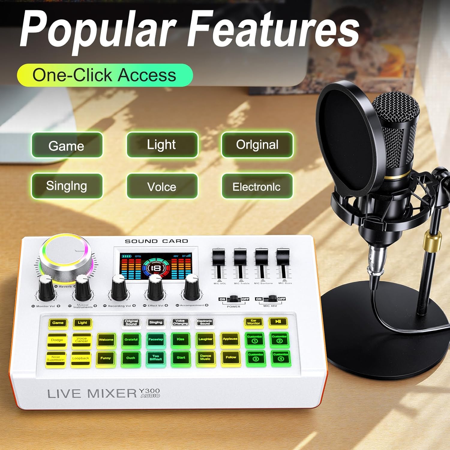 Y300-BM800 Podcast Equipment Bundle,Audio Mixer Sound Board Live Sound Card,Podcast Microphone Bundle with 3.5mm Condenser Microphone for PC & Phone,Podcasting,Live Streaming,Voice Changer,Dj Set