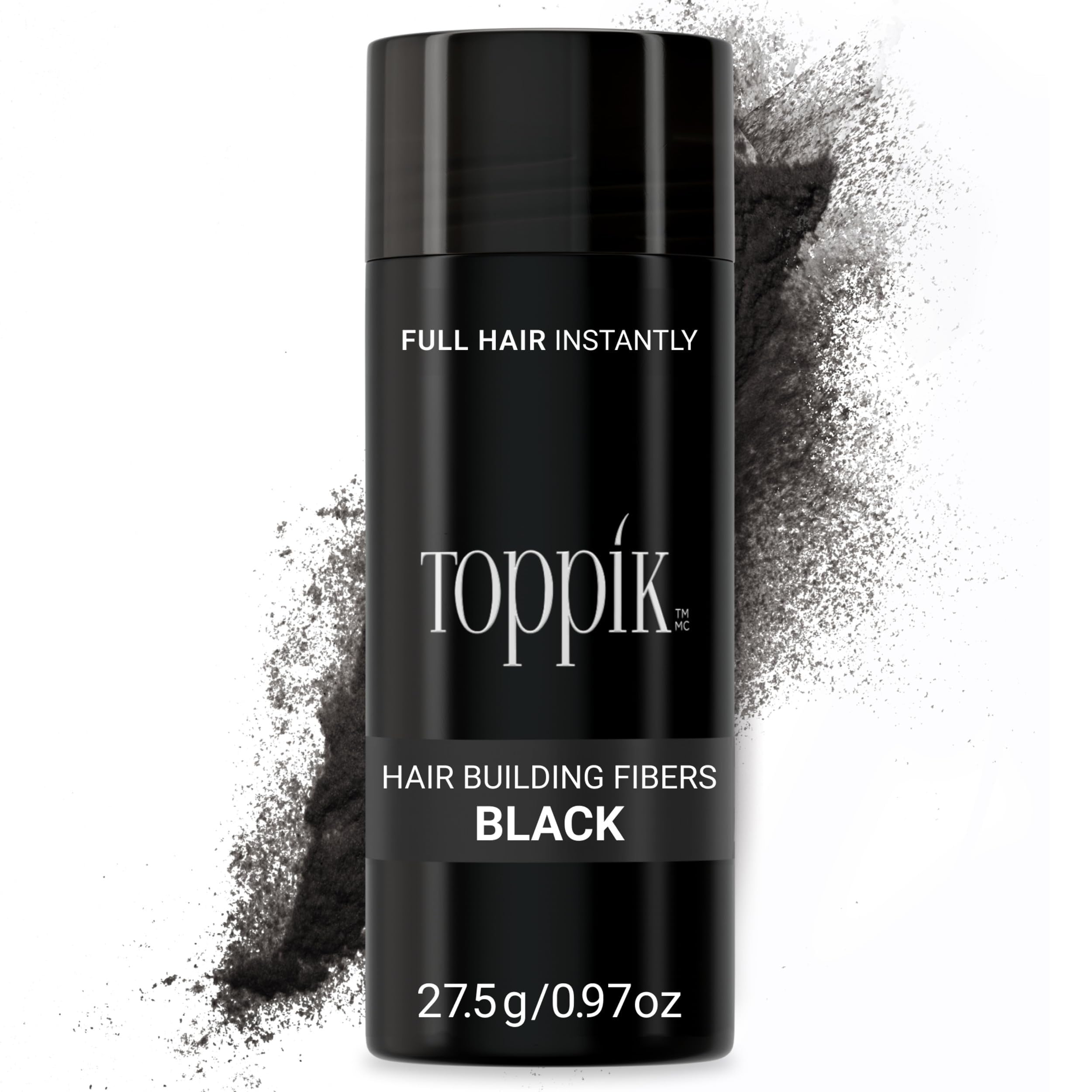 Toppik Hair Building Fibers, Keratin-Derived Fibres For Naturally Thicker Looking Hair, Cover Bald Spot, 27.5g - Black