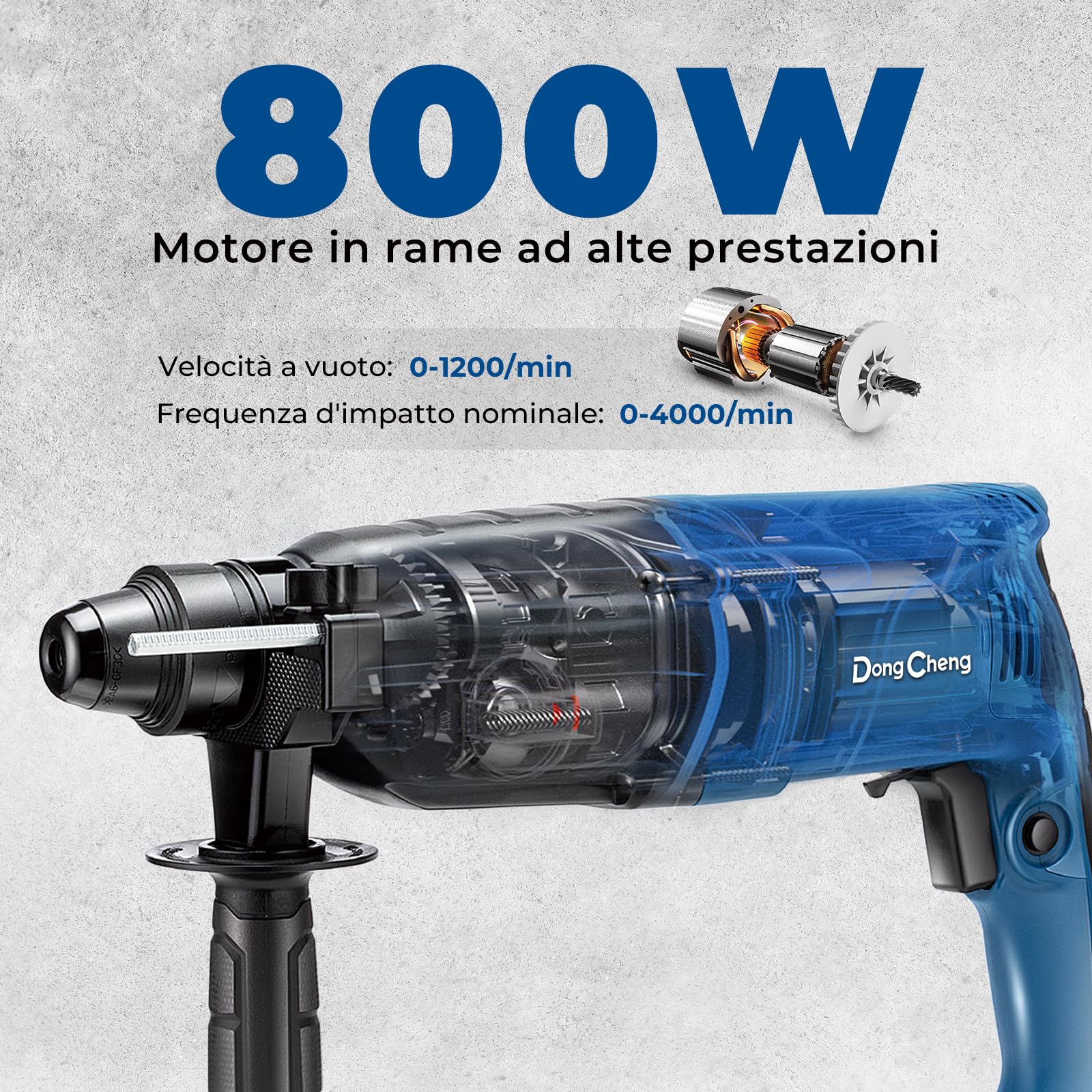 Dong Cheng Martello perforatore, 800 W 2,8 J tassellatore, 0-1200 giri/min, SDS Plus Mandrino, 4 Funzioni, Massimo 26mm per Cemento, martello demolizione