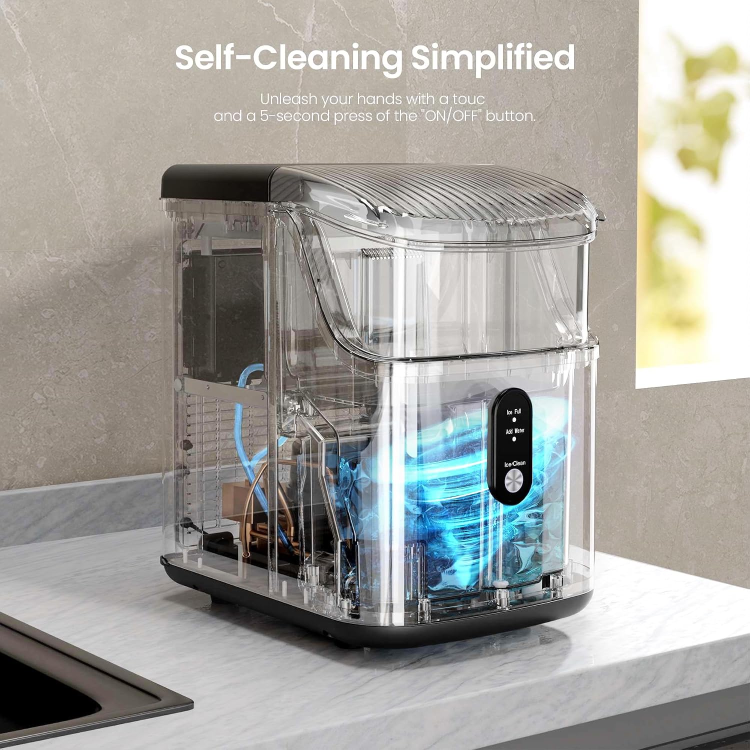 Nugget Ice Makers Countertop, 35lbs/Day Pebble Ice Maker Machine with Chewable Ice, Self-Cleaning Sonic Countertop Ice Maker with Ice Scoop and Ice Basket for Home/Kitchen/Office(Black)