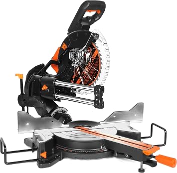 WEN MM1015 15-Amp 10-Inch Dual Bevel Sliding Compound Miter Saw with LED Cutline Multi-color