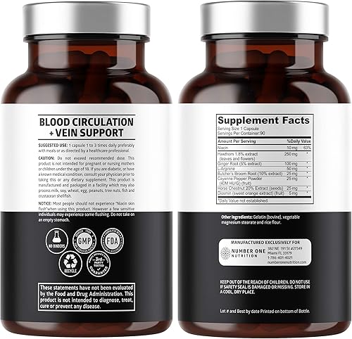 Miniatura 2 de Number One Nutrition N1N Suplemento de sangre prémium [8 potentes hierbas y vitaminas] Suplemento de flujo sanguíneo natural con espino, escoba de