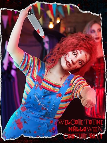 Miniatura 6 de Disfraz de payaso de Halloween para mujer, 5 piezas, personaje de película, vudú, cosplay, vestido de arcoíris, camiseta