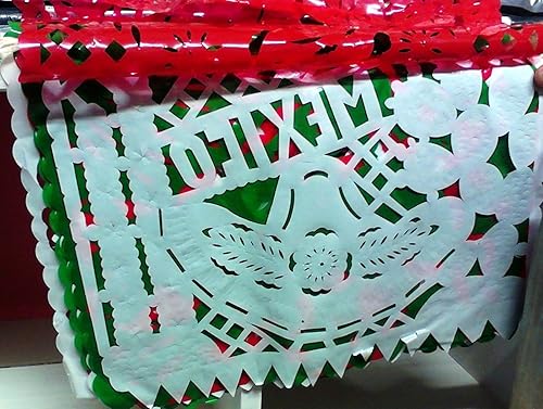 Pancartas de Plasitc de papel picado de colores verde, blanco y rojo, 10 pies de largo