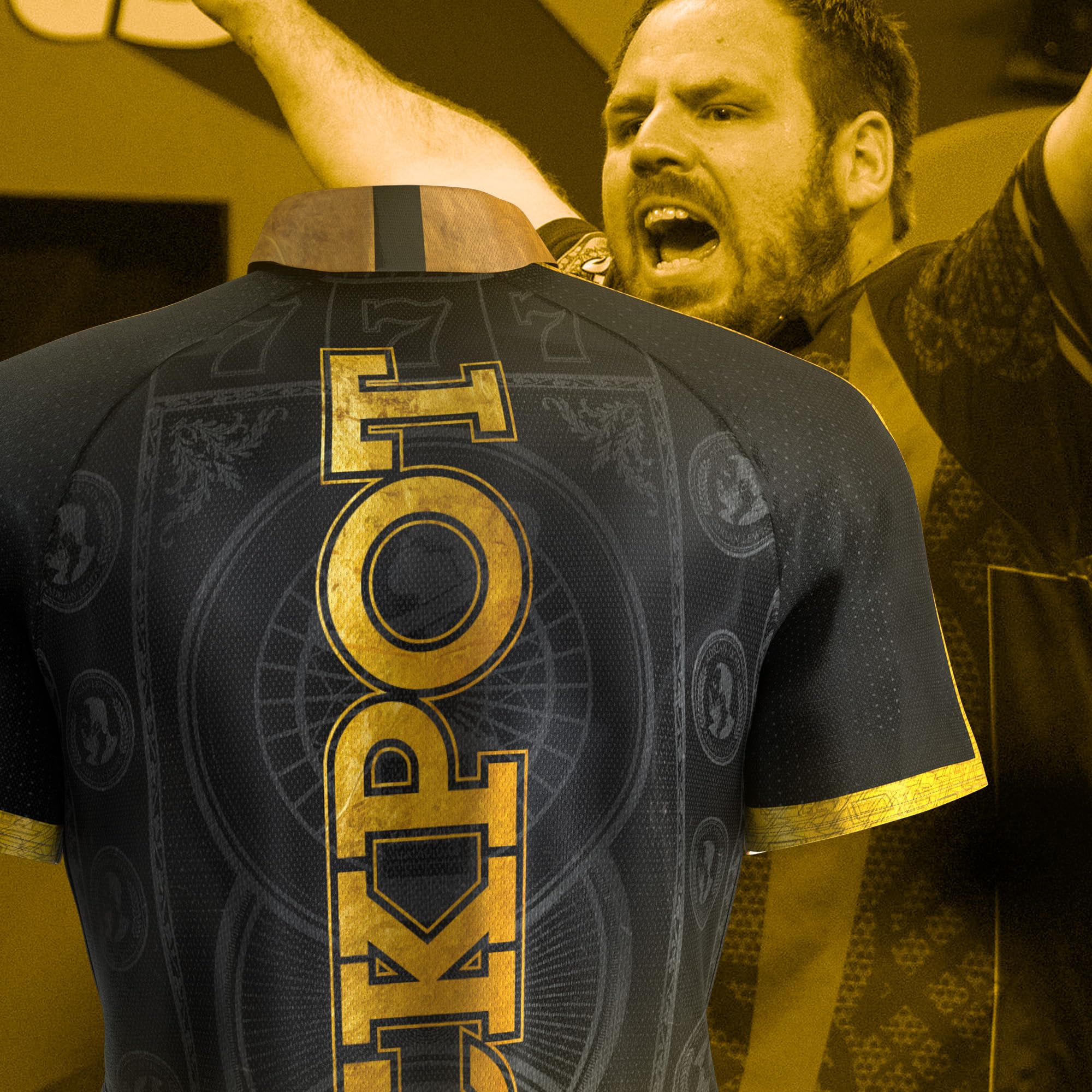 Target Darts Adrian Lewis Dart-Shirt 2025 | Dart-Shirt für Herren, Erwachsene kühl kragenlos Dart-Oberteil, Dartscheiben Herren-Oberteil, The Jackpot“ Player-Edition-T-Shirt – S/M/L/XL/2XL/3XL/4XL