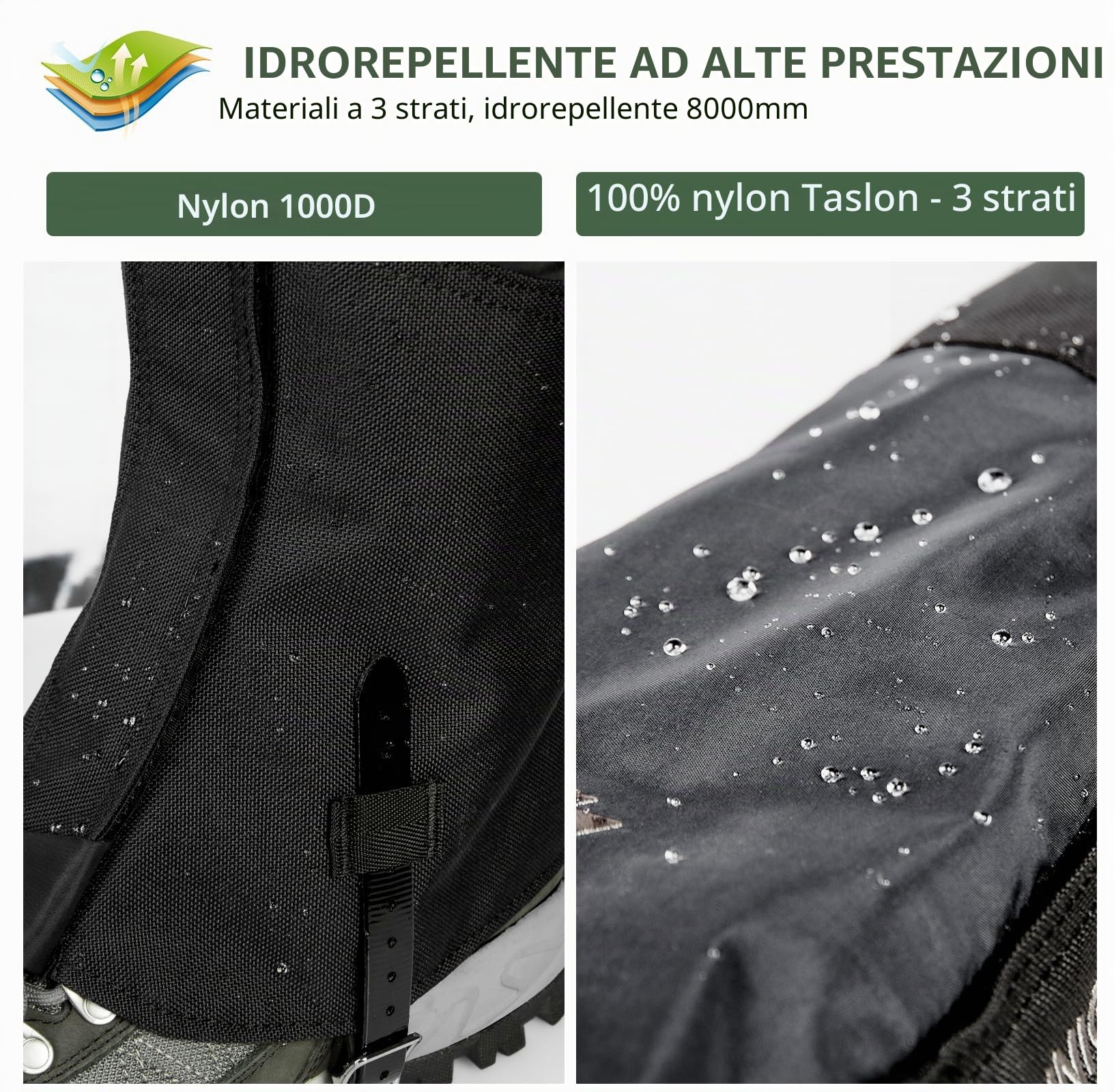 Unigear Ghette da esterno, ghette impermeabili 1000D, ghette in tessuto per stivali, trekking, arrampicata, caccia e sci, unisex