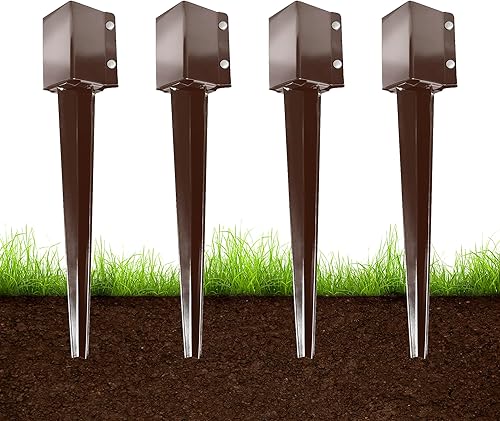 ARIFARO Anclaje para poste de valla Punta de tierra resistente de acero con recubrimiento en polvo Estacas para poste, 4x4 pulgadas (3.5 x 3.5