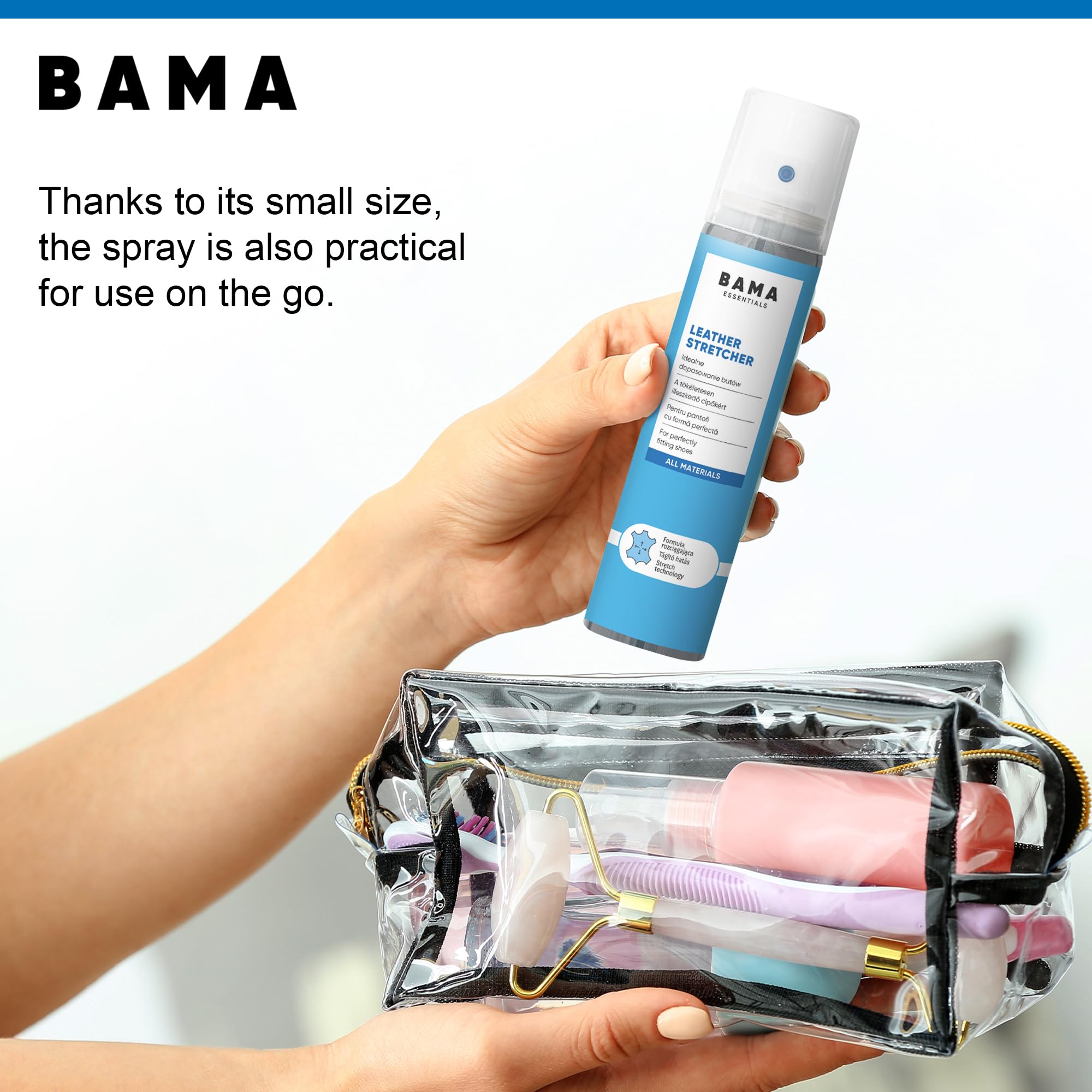 Bama Leather Stretcher – Spray do Rozszerzania Obuwia ze Skóry, Zamszu i Nubuku – Zmiękcza i Rozciąga Buty dla Idealnego Dopasowania – Transparentny, 75ml