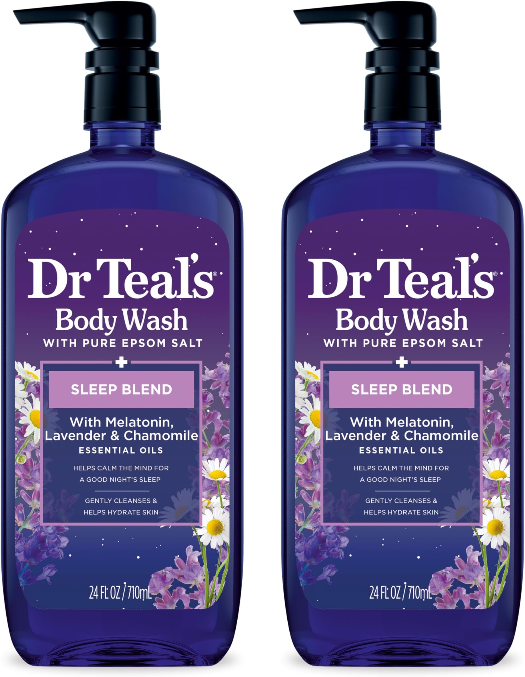 Dr Teal's Sleep Blend Body Wash with Pure Epsom Salt, Melatonin & Essential Oil Blend, 24 fl oz (Pack of 2)